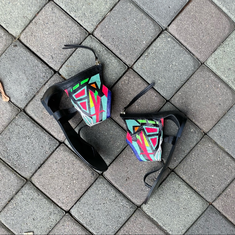 Black Sandal with Bright Tribal Pattern, Back Zipper